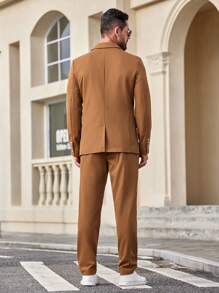 Manfinity VCAY 2入組男士編織休閒套裝，適用於秋冬季，適合辦公室穿著 - 棕色 - 查看 2