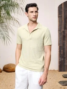 Manfinity VCAY Men's Jacquard Knitted Casual Slim Fit Short Sleeve Polo Shirt, Suitable For Summer