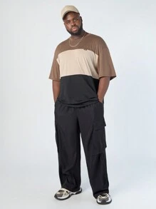 Manfinity VCAY Men's Plus Size Casual Woven Solid Color Mid-Rise Drawstring Loose Work Pants Suitable For Spring And Autumn, Daily Wear - Black - View 5