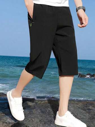 Men Zip Pocket Side Straight Leg Shorts