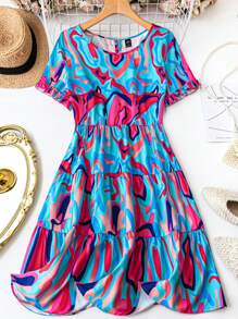 Breezaya Plus Size Full Print Ruffle Sleeve Dress