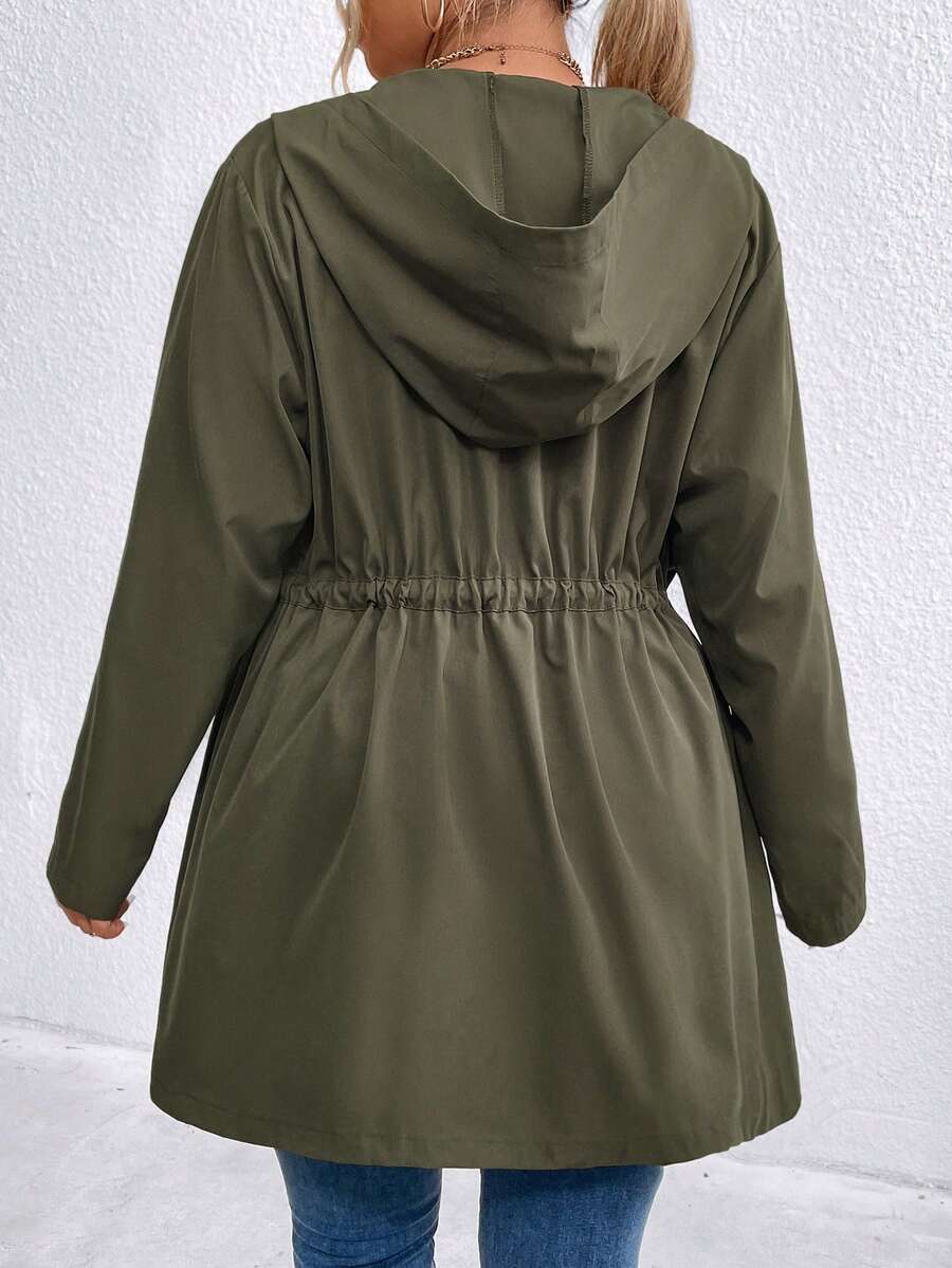 SHEIN LUNE Plus Size Women's Drawstring Waist Hooded Coat SHEIN UK
