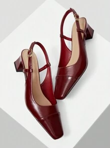 MOTF PREMIUM WOMEN SQUARE TOE CHUNKY HEEL BACKLESS HIGH HEEL SHOES, PARTY FALL BURGUNDY HEELS, FOR NEW YEAR HOLIDAY, VALENTINES - Burgundy - View 9