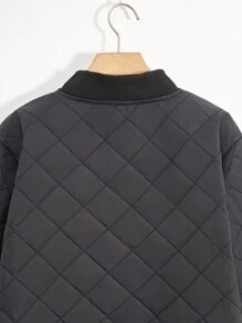 SHEIN 青少年男孩纯色简约风格日常休闲黑色棉服外套 - 黑色 - 查看 4