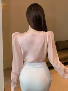 DAZY 女士粉色长袖衬衫礼服，适合派对、情人节、返校季、秋季女装 - 粉色 - 查看 5