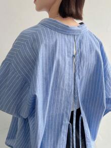 FRIFUL Women's Striped Printed Back Tie Long Sleeve Shirt - Blue - View 6