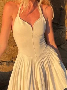 SHEIN Essnce Lente/zomer witte geplooide damesjurk met halternek