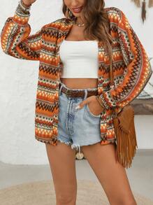 SHEIN VCAY Fall Women Clothes Allover Print Casual Long Sleeve Jacket,Western Outfits
