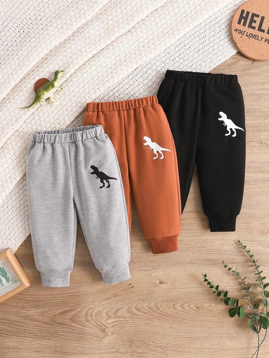 3 cái/bộ Quần dài in hình khủng long cho bé trai, mùa thu - Nhiều màu - Xem 1