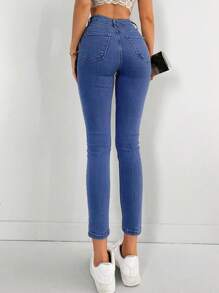 EURMUSE Solid Cropped Skinny Jeans - Dark Wash - View 2