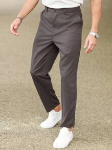 Calvornis Men Plus Size Solid Slant Pocket Pants, Plain Casual Tapered Slacks Pants, For Work, Husband, Boyfriend Gifts - Dark Grey - View 6