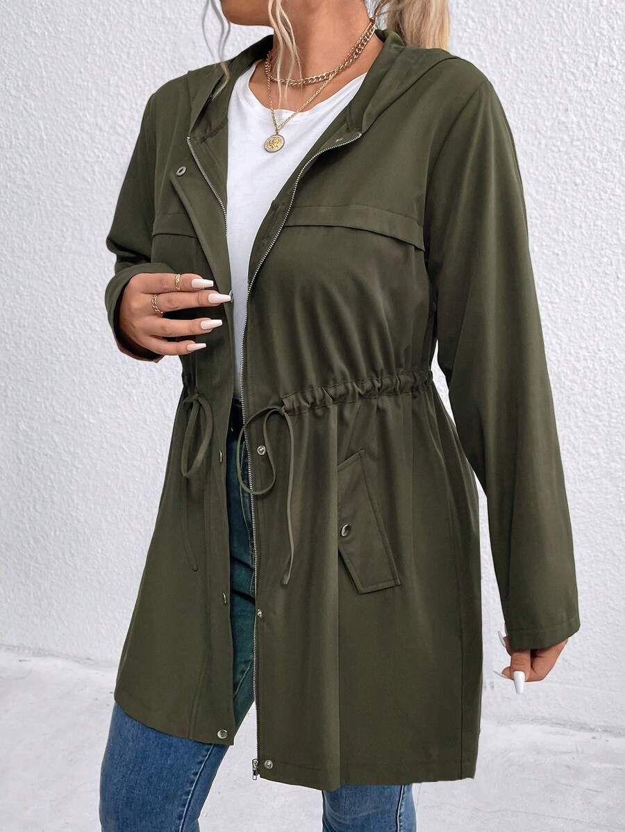 SHEIN LUNE Plus Size Women's Drawstring Waist Hooded Coat SHEIN UK