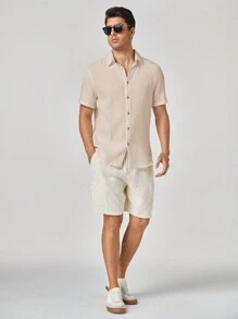 Manfinity Homme Men's Woven Casual Short Sleeve Shirt - Khaki - View 5