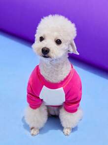 PETSIN 1件寵物粉白色塊愛心連帽汗衫 - 彩色 - 查看 3