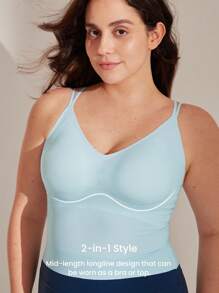 LUVLETTE Sujetador deportivo tipo cami azul sin tirantes con espalda nadadora y tirantes finos, lencería de entrenamiento de línea larga como prenda exterior, básico talla Freedom, top tubo sin sujetador para adolescente/niña/joven - Azul - Ver 5