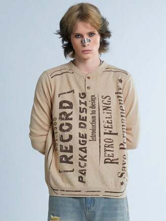 Manfinity Roghcode Manfinity Denimwave Herren Sweatshirt mit Slogan Muster für Frühling & Herbst Schulanfang