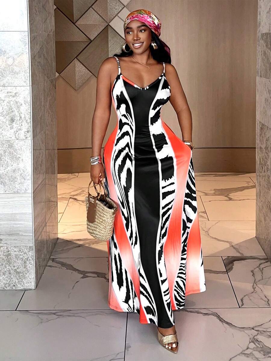 SHEIN SXY 性感豹紋細肩帶假日連衣裙