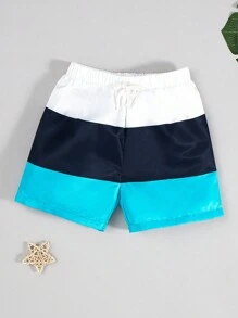 SHEIN Tween Boy Swim Shorts With Woven Pattern, Casual Style - White - View 2