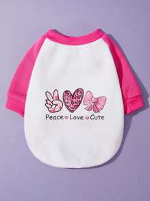 PETSIN 1件寵物粉白色塊愛心連帽汗衫 - 彩色 - 查看 7