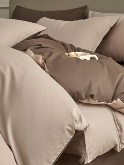 3 件套卡其色和深咖啡色宿舍卧室床上用品套装，超柔软羽绒被套和 2 个枕套，可机洗，返校