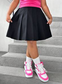 SHEIN Saia curta plissada casual e simples para garotas pré-adolescentes em tamanho estendido