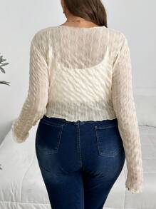 SHEIN Privé 優雅大尺碼女士上衣，半透明黑色紋理面料，春/夏季適用，適宜旅行和日常穿著 - 白色 - 查看 2