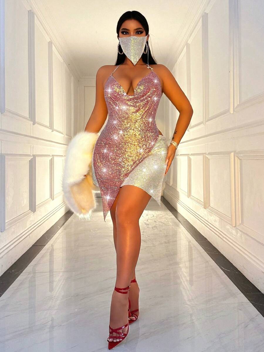 Zolique Trang sức dự tiệc kim loại lãng mạn và lộng lẫy Áo yếm hở lưng kim loại & váy bó sát