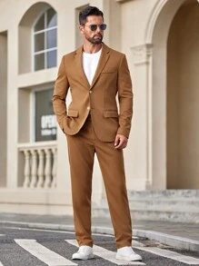 Manfinity VCAY 2入組男士編織休閒套裝，適用於秋冬季，適合辦公室穿著 - 棕色 - 查看 6