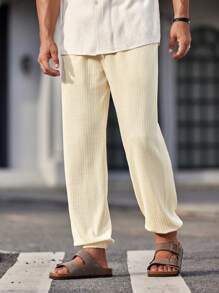 Manfinity VCAY Men's Knitted Casual Straight Leg Drawstring Jogger Pants, Suitable For Autumn And Winter Seasons - White - View 4