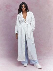 MISSGUIDED Statement Button Long Sleeve Floor Length Jacket Dress - White - View 4
