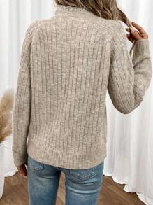 SHEIN Frenchy Women's  Fall Winter Warm Long Sleeve Lace Collar Buttoned Patchwork Sweater, Autumn/Winter Brown Casual