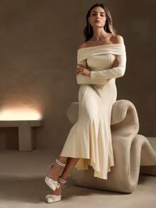 Anewsta Váy chữ A dài tay trễ vai phong cách Pháp có eo thắt, hoàn hảo cho những bữa tiệc nhỏ, trang phục Maxi dành cho nữ - trắng - Xem 4