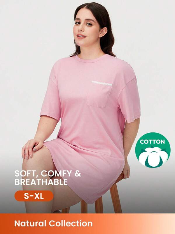 LUVLETTE Pink Basic Soft Cotton T-Shirt Nightdress Pink Women Pajamas Slip Dress