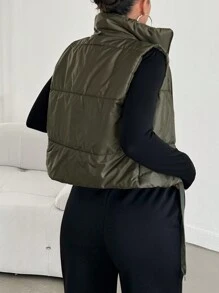 EURMUSE Áo khoác vest ấm áp có dây rút kéo khóa dành cho nữ, mùa đông - màu xanh lá - Xem 2