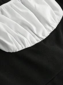 SHEIN Vestido de bloques de color con mangas abullonadas dulce y elegante de la Academia para niña adolescente, negro y blanco - Blanco y Negro - Ver 5