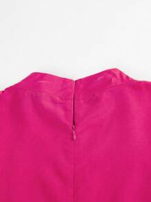 女士派对礼服，纯色灯笼袖优雅长款连衣裙 - 玫紅色 - 查看 4