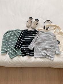 SHEIN Genkimix Kids 3pcs/Set Young Boy Striped T-Shirt, Autumn/Winter Base Layer