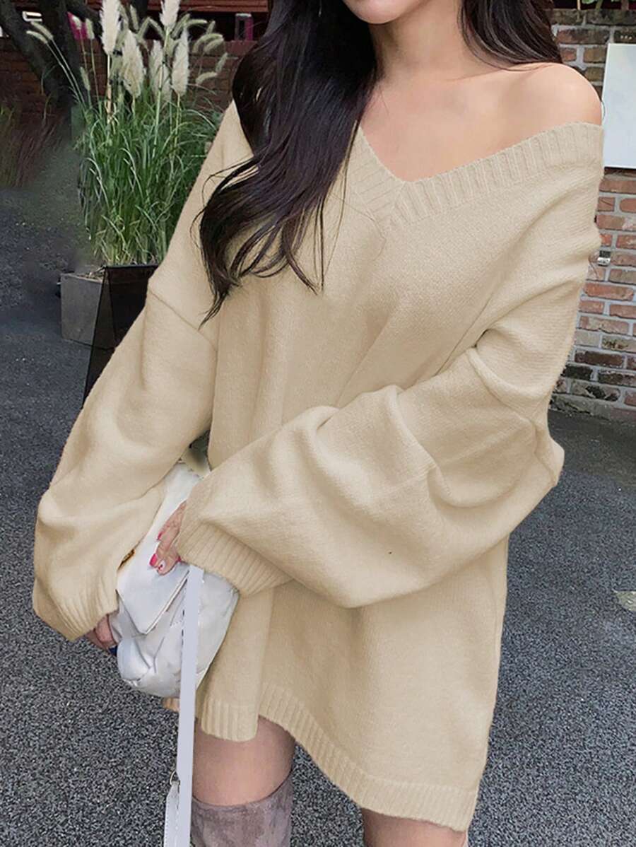 DAZY Unifarben Oversized-Pullover mit Drop-Shoulder, Herbstkleidung