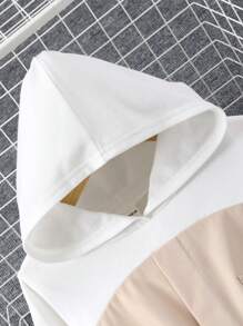 青少女彩塊長袖連帽連衣裙 - 杏色 - 查看 6