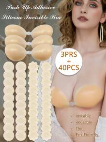 43pcs Silicone Bra Thin Strapless Bra Bra Pad Disposable Round Flower Shaped Nipple Cover Boob Pads Set, Anti Slip - Multicolor - View 1