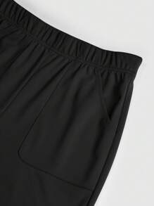 TaskEZ Plus Size Solid Color Simple Daily Short Sleeve Shirt And Pants Uniform Scrub Set - Black - View 14