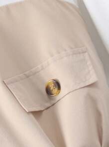 青少女彩塊長袖連帽連衣裙 - 杏色 - 查看 8