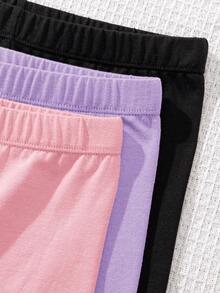 SHEIN 针织纯色露脐上衣和连体短裤休闲套装，适合青少年女孩，多件套 - 淺粉色 - 查看 5