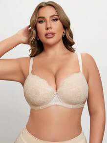 Plus Size Lace Molded Cup Underwire Push-Up Bra, 1pc - Apricot - View 5
