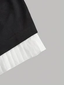 SHEIN Privé Falda pantalón negra de mujer con contraste de colores y cintura alta acampanada - Blanco y Negro - Ver 5