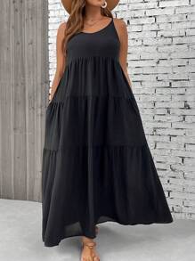 SHEIN VCAY Plus Size Spaghetti Strap Patchwork Vacation Dress