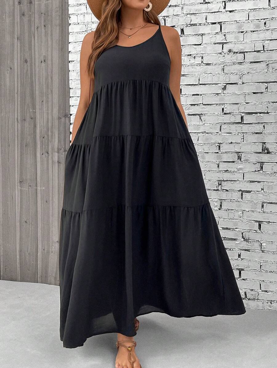 SHEIN VCAY Plus Size Spaghetti Strap Patchwork Vacation Dress