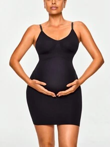 SHAPORA Vestido de prenda interior moldeadora de maternidad sin costuras, moldeador corporal elevador con tirantes ajustables - para acomodar el crecimiento del abdomen y la cintura - Negro - Ver 3
