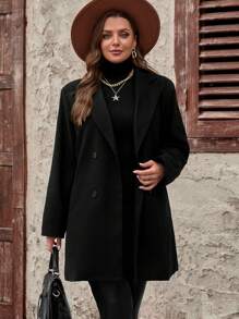 SHEIN Clasi Women's Plus Size Simple Solid Color Long Sleeve Daily Wear, For Winter Fall Autumn - Black - View 3