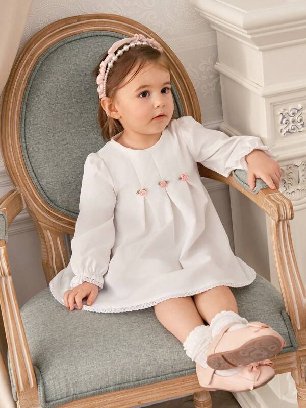 Souflis Souflis Baby Girls' Simple Daily Dress With Flower Decoration